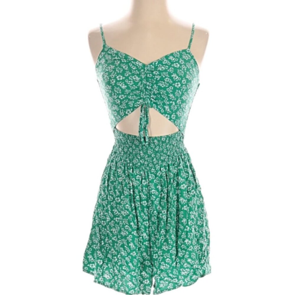 Hollister Romper‎ Floral Boho Beach Tie-Front Cutout Smocked Y2K Playsuit Size S